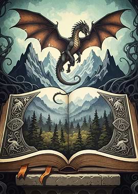 Dragon emerging from storybook