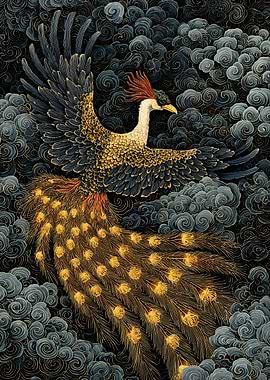 Phoenix in swirling clouds