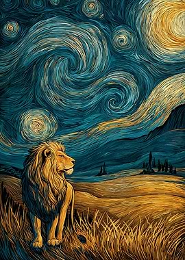 Lion in Starry Night