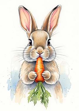 Watercolor Bunny with Carrot