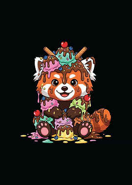 Red Panda Covered in Ice Cream