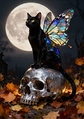 Black Cat Fairy on Skull