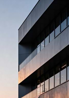 Modern Building Exterior at Sunset