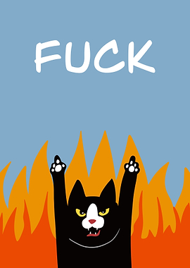Angry Cat in Flames with Text