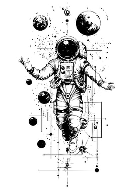 Astronaut in Space Black and White