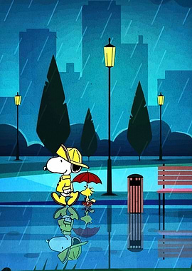 Snoopy and Woodstock in the Rain