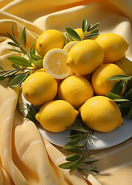 Pile of Lemons with Leaves