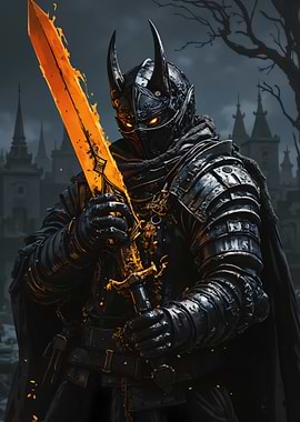 Dark Knight with Flaming Sword