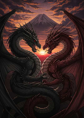 Dragons Confrontation Sunset