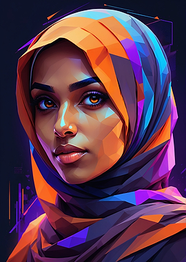 Polygonal Portrait of Woman in Hijab