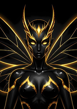 Golden Fairy on Black Background