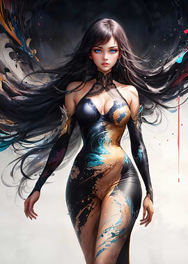 Fantasy Girl Woman in Abstract Dress