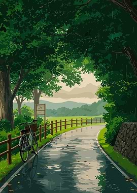 Rainy Day Bicycle Ride Landscape