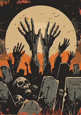 Zombie Graveyard Halloween Illustration