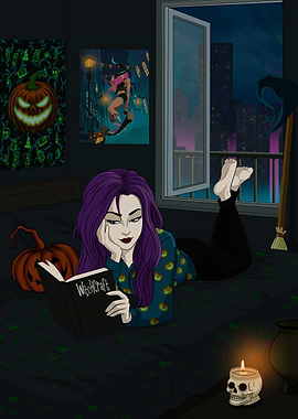 Witch Reading in a Halloween Setting