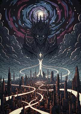 Cosmic Guardian Overlooking Futuristic