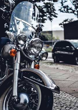 Chrome Motorcycle Front View on Street