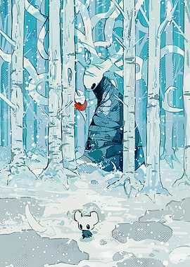 Hollow Knight in Snowy Forest