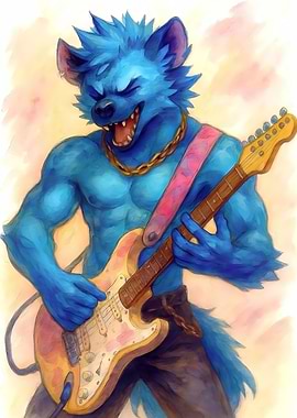 Blue Furry Playing Electric Guitar