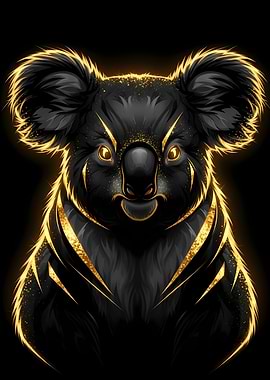 Elegant Black and Gold Koala Portrait