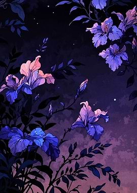 Floral Nightscape with Irises