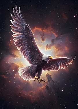 Eagle soaring through cosmic nebula