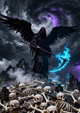 Winged Grim Reaper with Blue Scythe