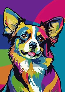 Colorful Papillon Dog Pop Art Portrait
