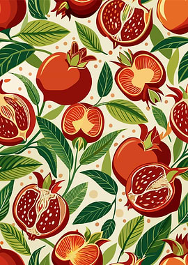 Pomegranate and Leaves Pattern