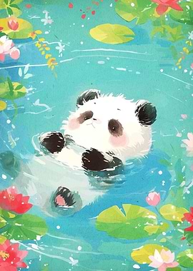 Panda in a Lily Pond