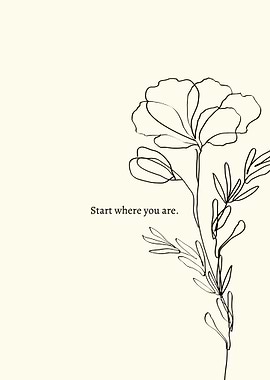 Floral Line Art with Inspirational Quote