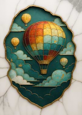 Hot Air Balloons in Teal Sky