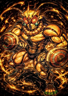 Golden Insectoid Warrior with Shields