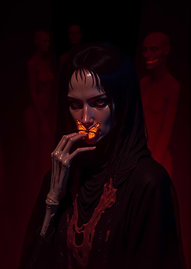 Eerie Woman with Butterfly and Figures