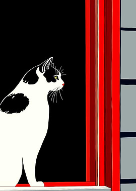 Black and White Cat by Window