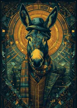 Dapper Donkey Portrait with Geometric Background