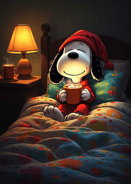 Snoopy in Bed with Hot Chocolate