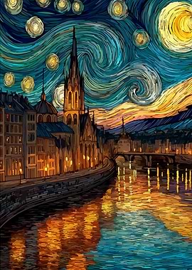 Cityscape Painting in Van Gogh Style