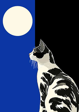 Cat gazing at the moon