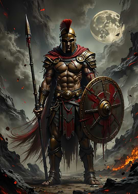 Spartan Warrior with Spear and Shield