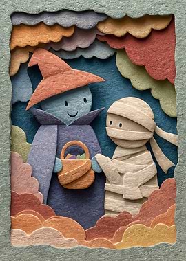 Halloween Paper Art: Witch and Mummy