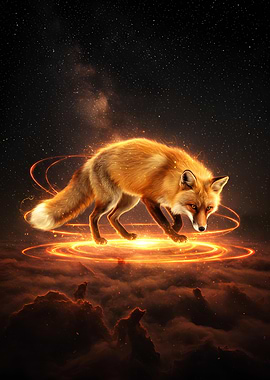Mystical Fox in Cosmic Landscape