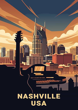 Nashville USA Skyline Music City Art