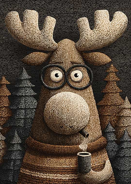Moose with Glasses and Smoking Pipe