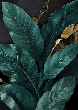 Tropical Leaves with Golden Accents