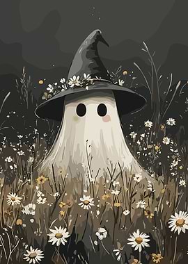 Cute Ghost in a Flower Field