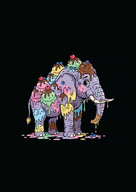 Ice Cream Elephant Cartoon Illustration