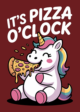 Unicorn Eating Pizza Cartoon Illustration