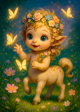 Cute Centaur Child with Butterflies