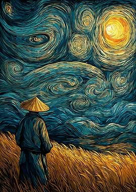 Samurai in Starry Night Style